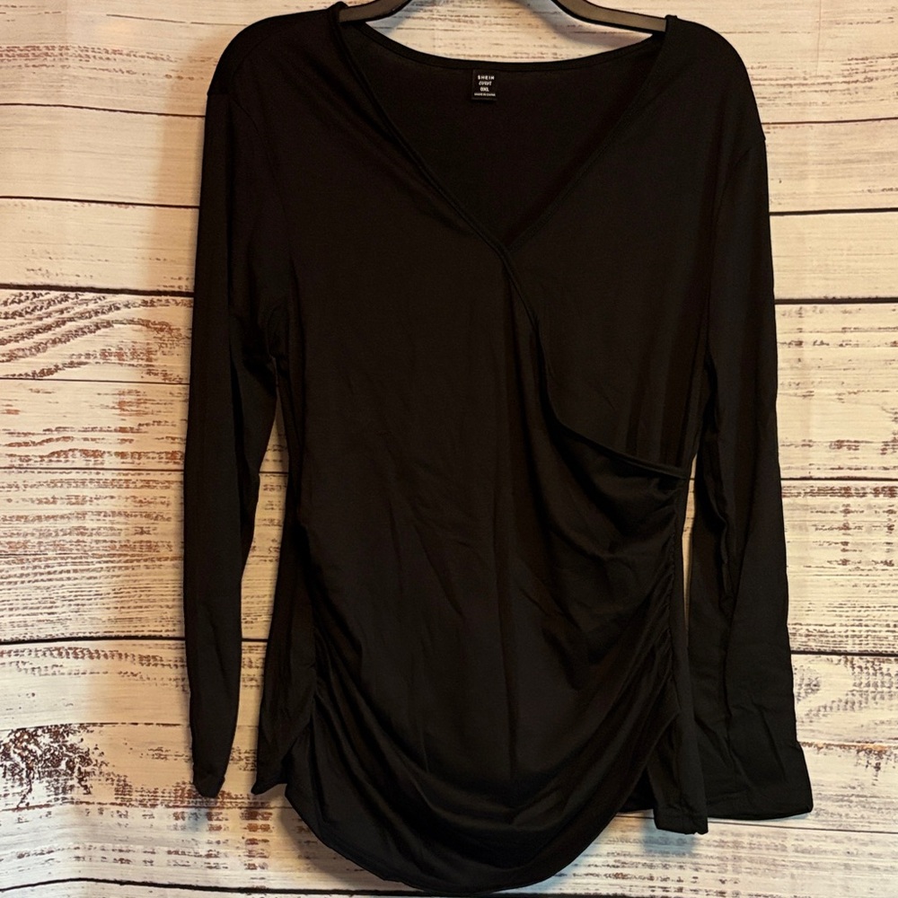 SHEIN Black Wrap-Style Blouse